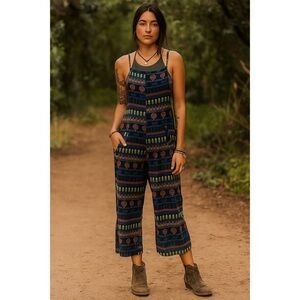 Sacred Threads Multicolor Patterned Cotton Jumpsuit with Pockets Bohemian